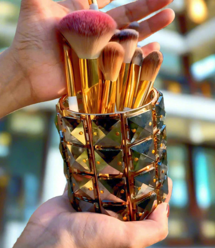 Premium Golden & Black Brush Holder